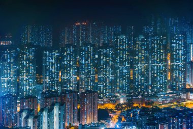 Hong Kong şehir merkezi, Çin Cumhuriyeti havadan görünümü. Finansal 