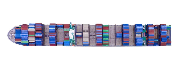 Воздушный вид контейнерного грузового судна на экспорт, импорт бу — стоковое фото