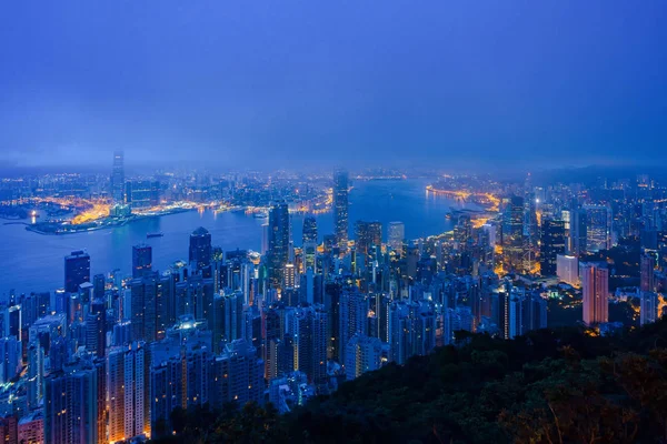 Εναέρια θέα του Χονγκ Κονγκ στο κέντρο από την κορυφή Βικτόρια. Οικονομική — Φωτογραφία Αρχείου
