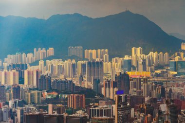 Hong Kong şehir merkezi, Çin Cumhuriyeti havadan görünümü. Finansal 