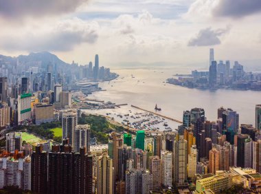 Hong Kong Downtown, Çin Cumhuriyeti havadan üst görünümü. Financ