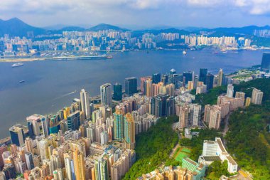 Hong Kong Downtown, Çin Cumhuriyeti havadan üst görünümü. Financ