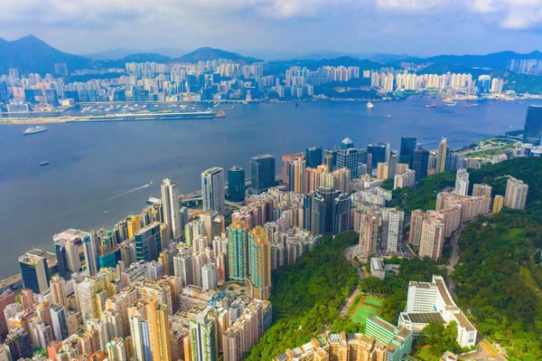 Hong Kong Downtown, Çin Cumhuriyeti havadan üst görünümü. Financ