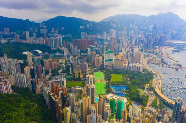 Aerial top view of Hong Kong Downtown, republic of china. Financ — Stock Photo, Image
