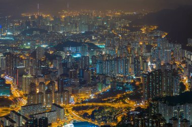 Hong Kong Downtown, Çin Cumhuriyeti havadan üst görünümü. Financ