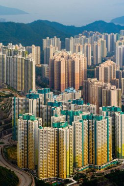 Hong Kong Downtown, Çin Cumhuriyeti havadan üst görünümü. Financ