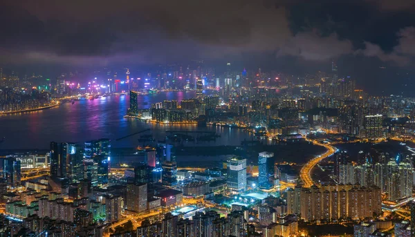 Hong Kong Downtown, Çin Cumhuriyeti havadan üst görünümü. Financ — Stok fotoğraf