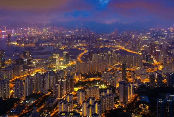 Vista aérea del centro de Hong Kong, República de China. Financ — Foto de Stock