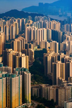 Hong Kong Downtown, Çin Cumhuriyeti havadan üst görünümü. Financ
