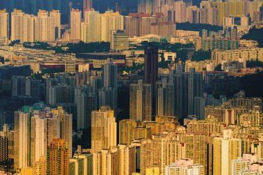 Hong Kong Downtown, Çin Cumhuriyeti havadan üst görünümü. Financ