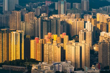 Hong Kong Downtown, Çin Cumhuriyeti havadan üst görünümü. Financ