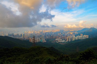 Hong Kong Downtown, Çin Cumhuriyeti havadan üst görünümü. Financ