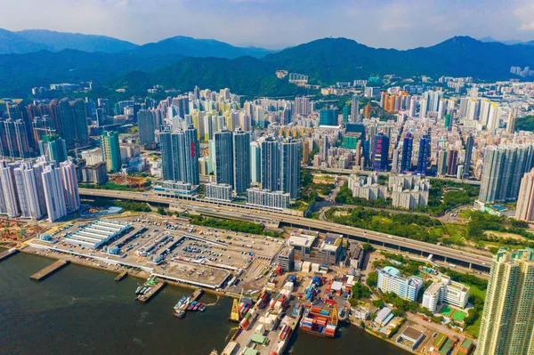 Luftaufnahme der Innenstadt von Hongkong, Republik China. Finanzielle — Stockfoto