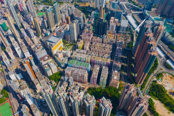 Aerial top view of Hong Kong Downtown, republic of china. Financ — Stock Photo, Image