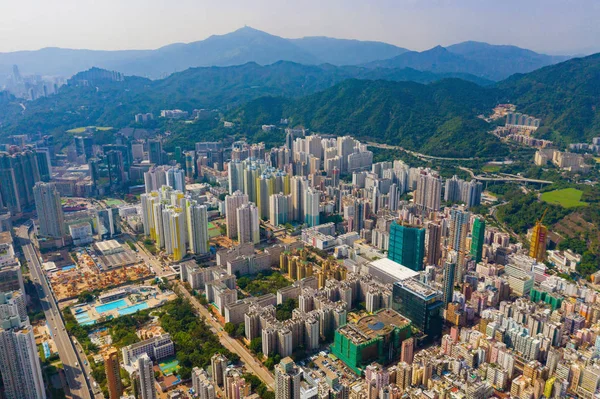 Aerial top view of Hong Kong Downtown, republic of china. Financ — Stock Photo, Image