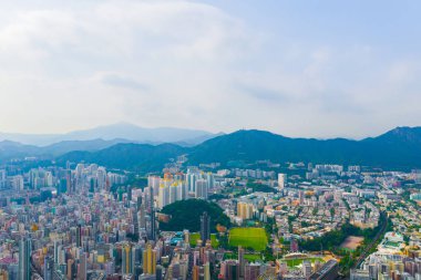 Hong Kong Downtown, Çin Cumhuriyeti havadan üst görünümü. Financ