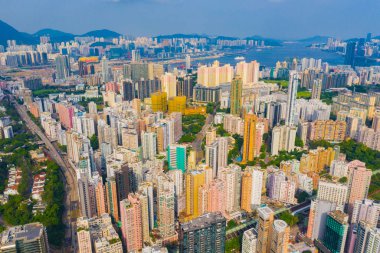 Hong Kong Downtown, Çin Cumhuriyeti havadan üst görünümü. Financ