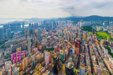 Hong Kong Downtown, Çin Cumhuriyeti havadan üst görünümü. Financ