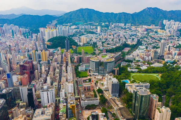 Hong Kong Downtown, Çin Cumhuriyeti havadan üst görünümü. Financ — Stok fotoğraf