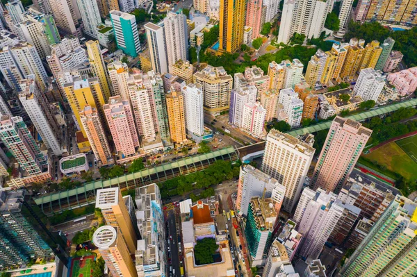 Vista aérea del centro de Hong Kong, República de China. Financ —  Fotos de Stock