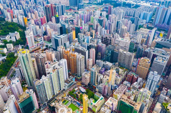 Vista aérea del centro de Hong Kong, República de China. Financ —  Fotos de Stock