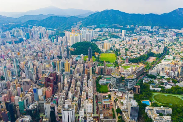 Vista aérea superior do centro de Hong Kong, República da China. Financ — Fotografia de Stock