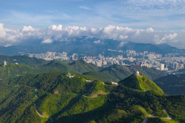 Hong Kong Downtown, Çin Cumhuriyeti havadan üst görünümü. Financ