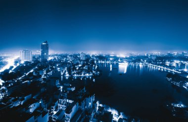 Hanoi 'nin yukarıdan görünüşü, şehir merkezi, Vietnam. Finans Bölgesi a