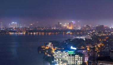 Hanoi 'nin yukarıdan görünüşü, şehir merkezi, Vietnam. Finans Bölgesi a