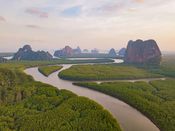 Aerial top view of Samet Nangshe and tropical green forest trees — Stock Photo, Image