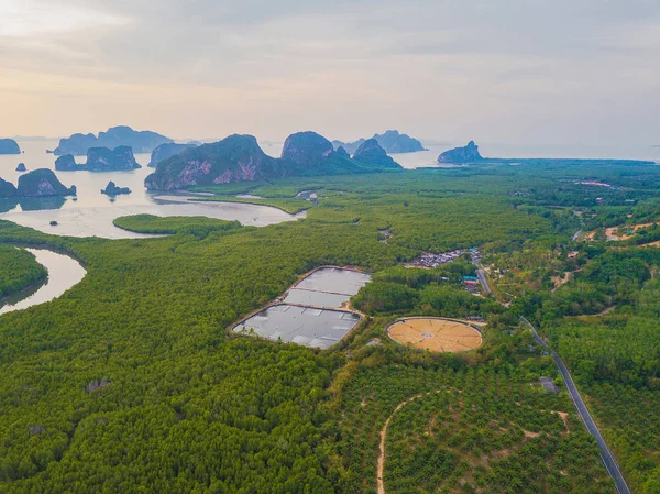 Aerial top view of Samet Nangshe, mountain valley hills, and tro — Stock Photo, Image