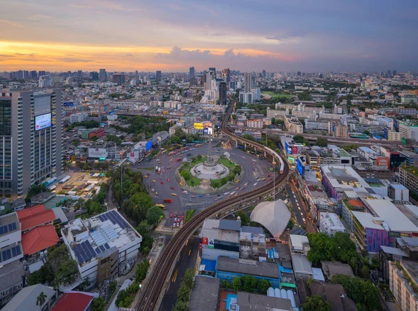 Vista Aérea Del Monumento Victoria Concurrida Calle Rotonda Bangkok Downtown — Foto de Stock