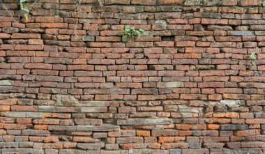 Eski, kirli, kırmızı tuğlalı yüzey dokusu. Tasarım dekorasyonu için iç malzemelerin yakın plan görüntüsü