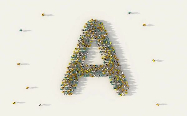 Große Gruppe Von Menschen Die Buchstaben Bilden Große Englische Alphabet — Stockfoto