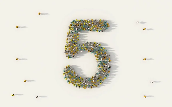 Μεγάλη Ομάδα Ανθρώπων Που Σχηματίζουν Τον Αριθμό Πέντε Αλφάβητο Χαρακτήρα — Φωτογραφία Αρχείου