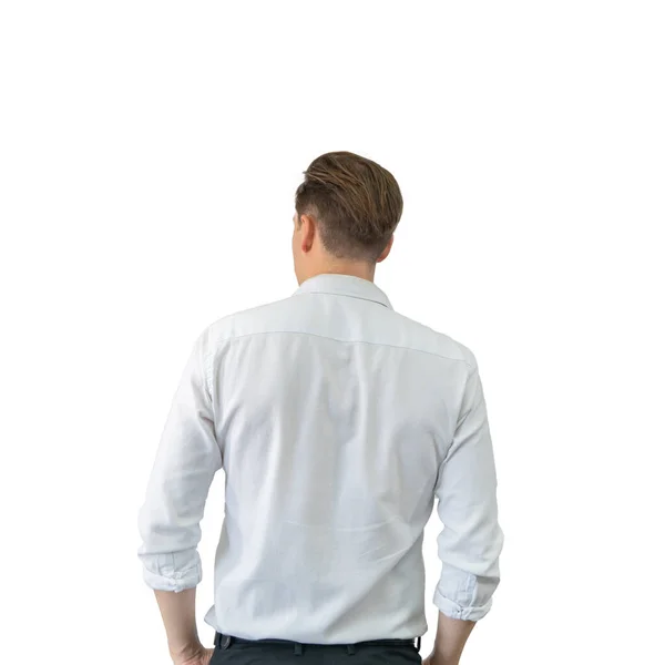Πίσω Από Τις Επιχειρήσεις Ξανθιά Λευκός Άνδρας Καυκάσιος Άνθρωπος Στέκεται — Φωτογραφία Αρχείου