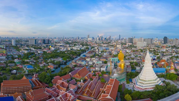 Letecký Pohled Obřího Zlatého Buddhu Wat Paknam Phasi Charoen Temple — Stock fotografie