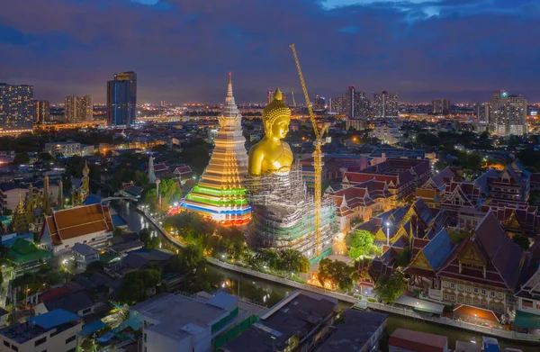 Vista Aérea Buda Dourado Gigante Templo Wat Paknam Phasi Charoen — Fotografia de Stock