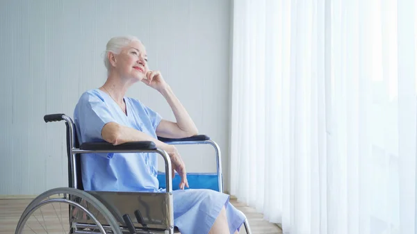 Happy Disabled Old Female Senior Elderly Patient Woman Wheelchair Hospital — Stock Photo, Image