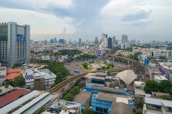 Vista Aérea Del Monumento Victoria Concurrida Calle Rotonda Bangkok Downtown — Foto de Stock