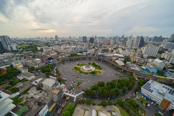 Aerial View Victory Monument Busy Street Road Roundabout Bangkok Downtown — Stock Photo, Image