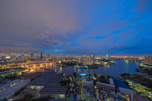 Vista Aérea Del Puente Taksin Con Río Chao Phraya Bangkok — Foto de Stock