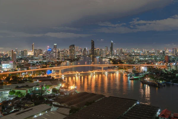 Вид Воздуха Мост Таксин Рекой Чао Прайя Центр Бангкока Таиланд — стоковое фото