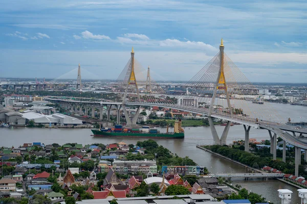 Vue Aérienne Pont Bhumibol Rivière Chao Phraya Dans Structure Concept — Photo