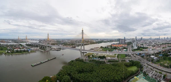 Vue Aérienne Pont Bhumibol Rivière Chao Phraya Dans Structure Concept — Photo