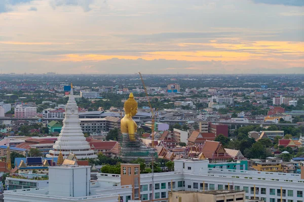 Luftaufnahme Des Großen Goldenen Buddha Wat Paknam Phasi Charoen Tempel — Stockfoto