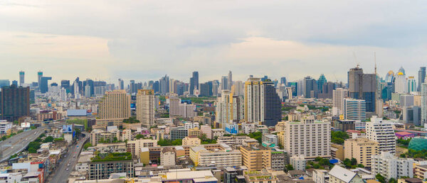 Aerial view of Phaya Thai district, Bangkok Downtown Skyline. Thailand. Financial district and business centers in smart urban city in Asia. Skyscraper and high-rise buildings.