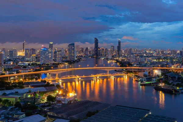Вид Воздуха Мост Таксин Рекой Чао Прайя Центр Бангкока Таиланд — стоковое фото