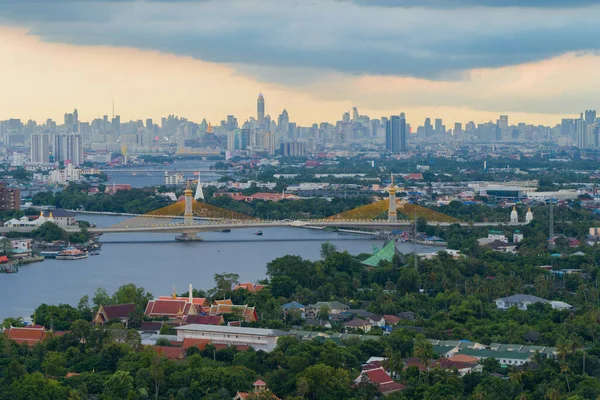 Aerial View Maha Chesadabodindranusorn Bridge Nonthaburi Bridge Crossing Chao Phraya — Stock Photo, Image