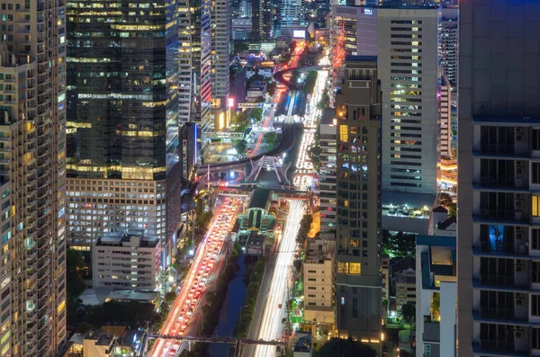 Vista Aérea Cruzamento Sathorn Junção Com Tráfego Carros Bangkok Downtown — Fotografia de Stock